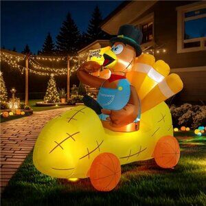 6ft Long Thanksgiving Inflatable LED Lighted Turkey Driving Corn Car